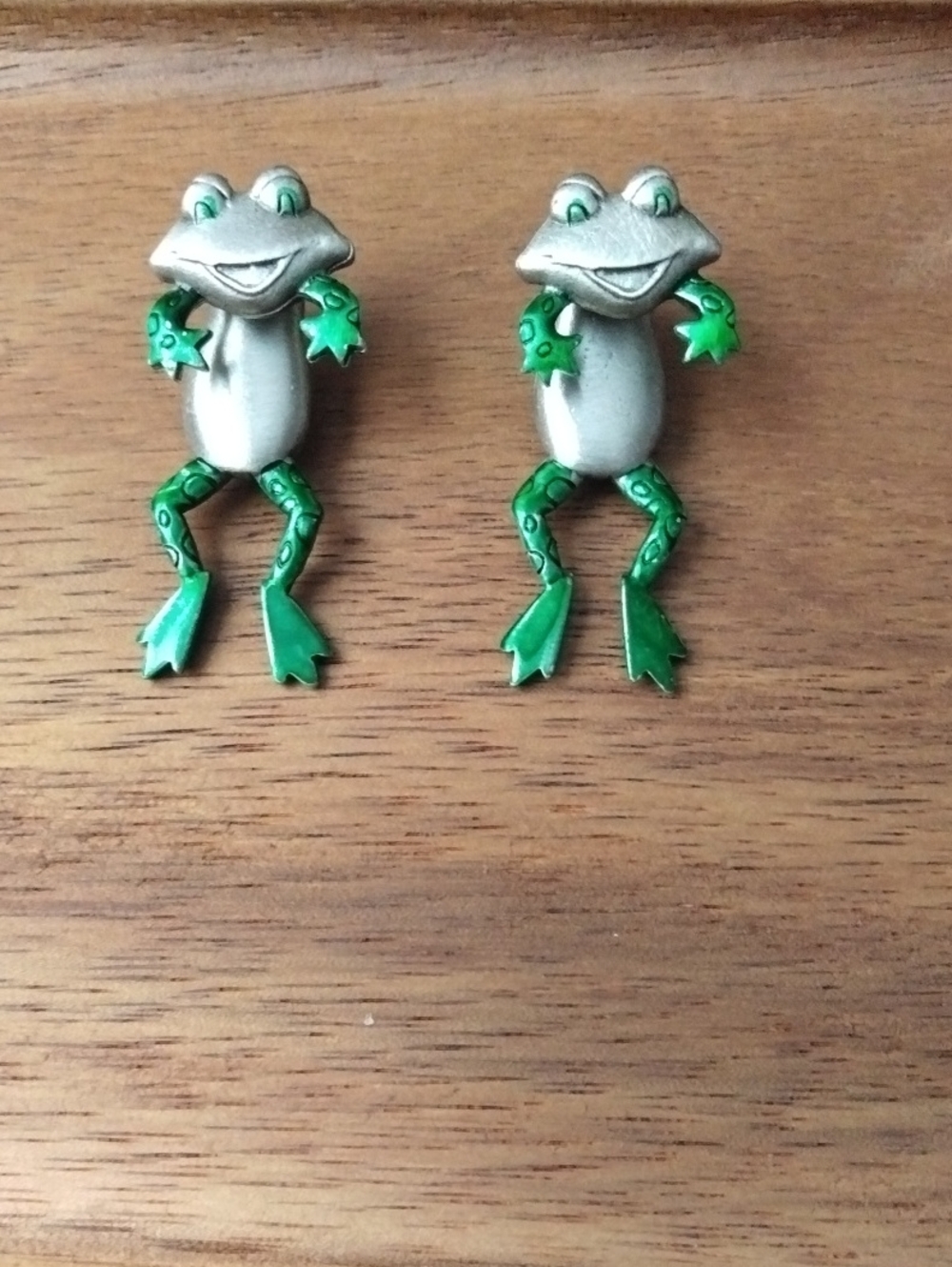 Green & Silver Frog Dangle Earrings
